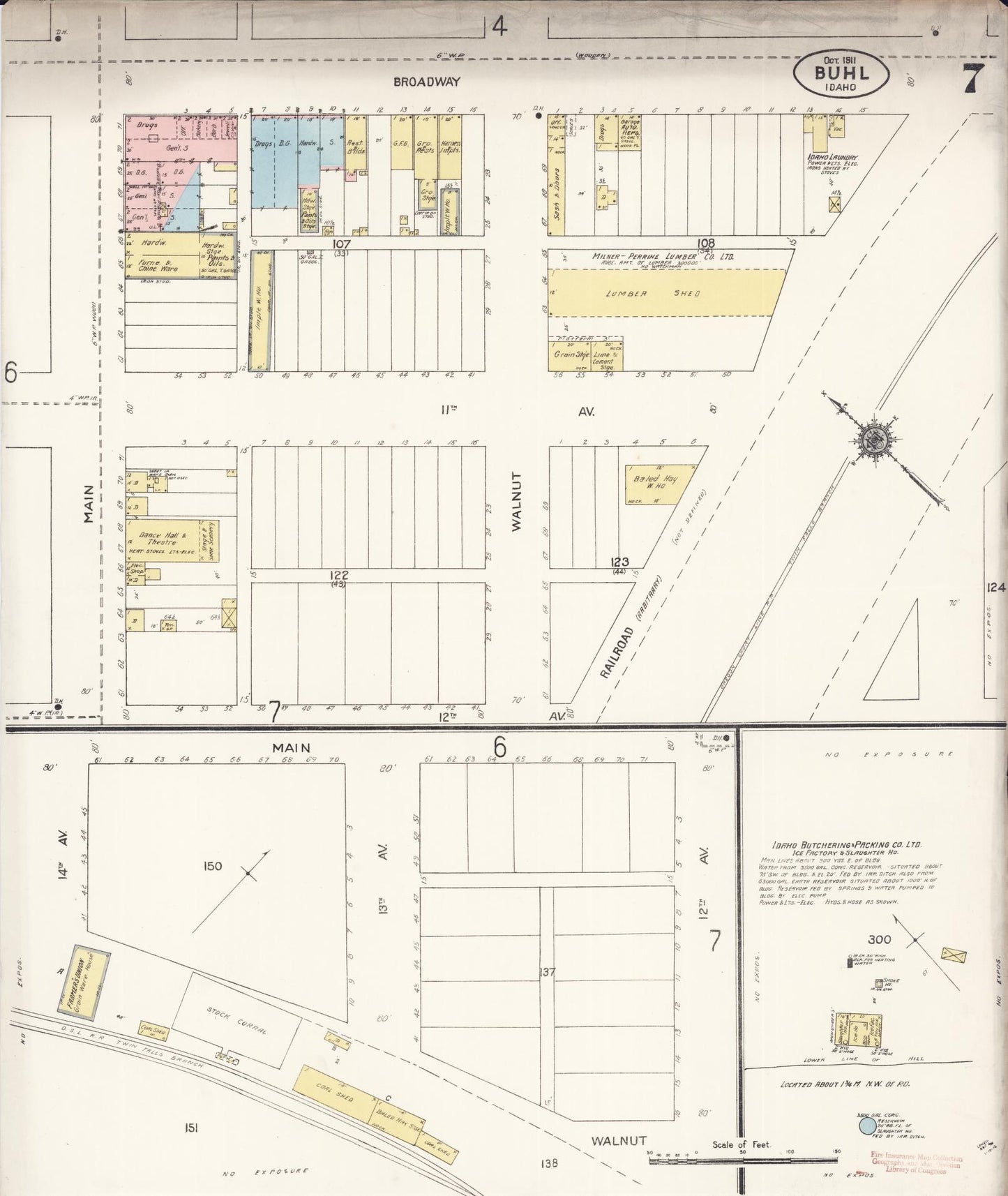 Sanborn Fire Insurance Map from Buhl, Twin Falls County, Idaho (1911), Sheet #0007 - Historic Sanborn Fire Insurance Map Print, vintage old map wall art, antique decor, genealogy gift, Falls Idaho map