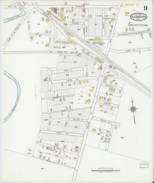 Sanborn Fire Insurance Map from Keansburg, Monmouth County, New Jersey (1918), Sheet #0009 - Historic Sanborn Fire Insurance Map Print, vintage old map wall art, antique decor, genealogy gift, New Jersey New Jersey map