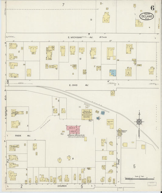 Sanborn Fire Insurance Map from De Land, Volusia County, Florida (1915), Sheet #0006 - Historic Sanborn Fire Insurance Map Print, vintage old map wall art, antique decor, genealogy gift, Florida Florida map