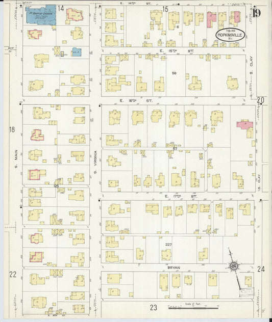 Sanborn Fire Insurance Map from Hopkinsville, Christian County, Kentucky (1913), Sheet #0019 - Historic Sanborn Fire Insurance Map Print, vintage old map wall art, antique decor, genealogy gift, Kentucky Kentucky map