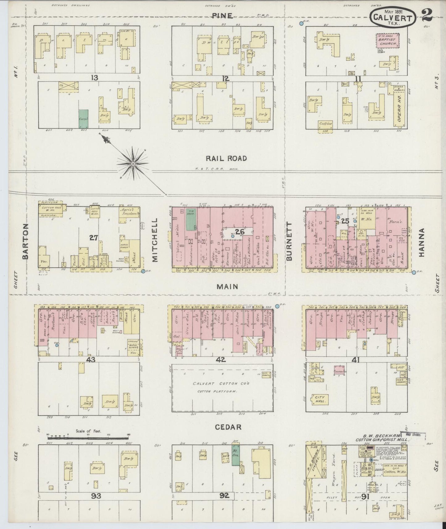 Sanborn Fire Insurance Map from Calvert, Robertson County, Texas (1891), Sheet #0002 - Complete Map Set gallery image, historic Sanborn map, vintage wall art, Texas Texas