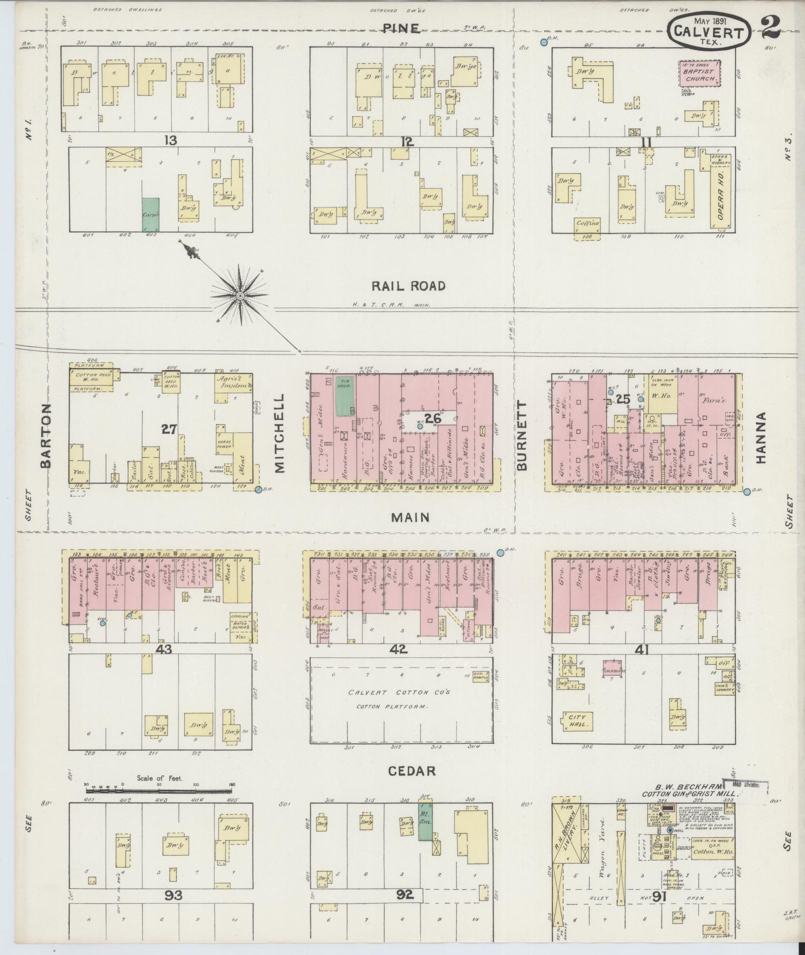 Sanborn Fire Insurance Map from Calvert, Robertson County, Texas (1891), Sheet #0002 - Complete Map Set gallery image, historic Sanborn map, vintage wall art, Texas Texas