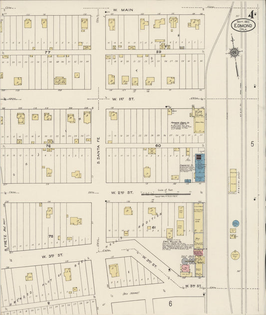 Sanborn Fire Insurance Map from Edmond, Oklahoma County, Oklahoma (1922), Sheet #0004 - Historic Sanborn Fire Insurance Map Print, vintage old map wall art, antique decor, genealogy gift, Edmond Oklahoma map