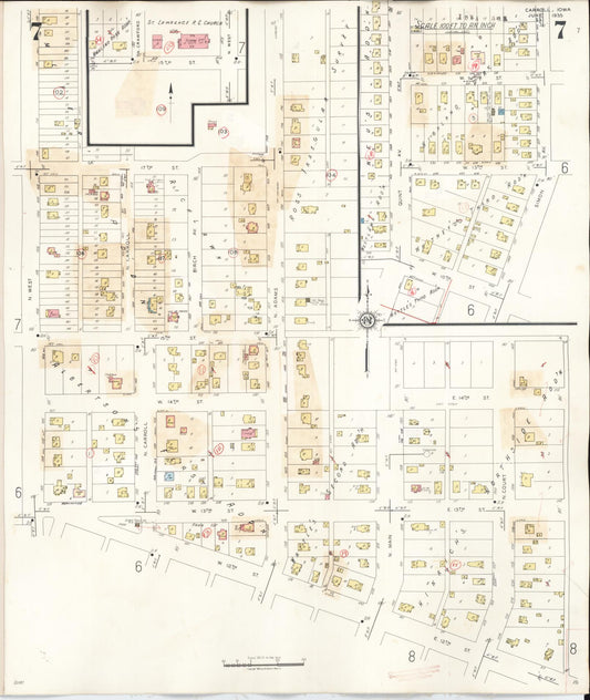 Sanborn Fire Insurance Map from Carroll, Carroll County, Iowa (1948), Sheet #0007 - Historic Sanborn Fire Insurance Map Print, vintage old map wall art