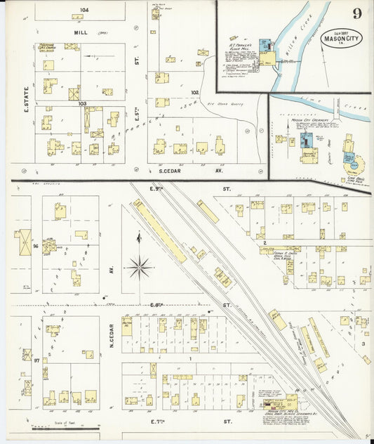 Sanborn Fire Insurance Map from Mason City, Cerro Gordo County, Iowa (1897), Sheet #0009 - Historic Sanborn Fire Insurance Map Print, vintage old map wall art