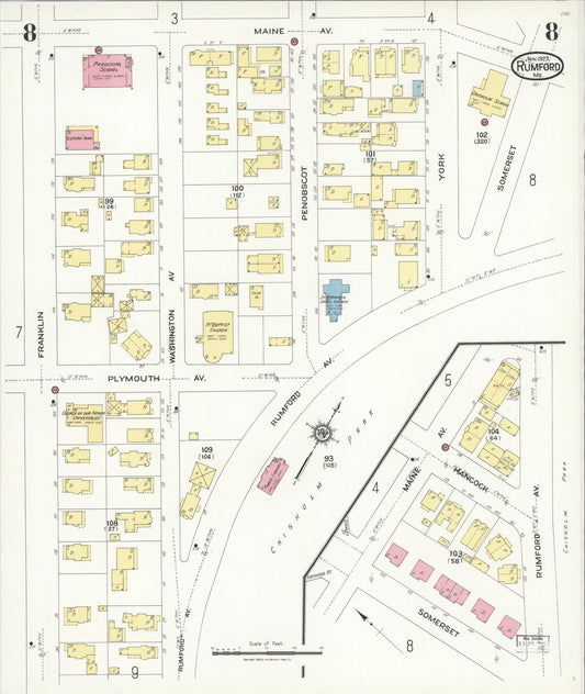 Sanborn Fire Insurance Map from Rumford, Oxford County, Maine (1923), Sheet #0008 - Historic Sanborn Fire Insurance Map Print, vintage old map wall art, antique decor, genealogy gift, Maine Maine map