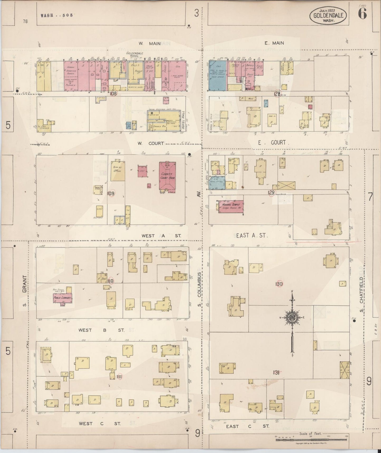 Sanborn Fire Insurance Map from Goldendale, Klickitat County, Washington (1941), Sheet #0006 - Complete Map Set gallery image, historic Sanborn map, vintage wall art, Washington Washington