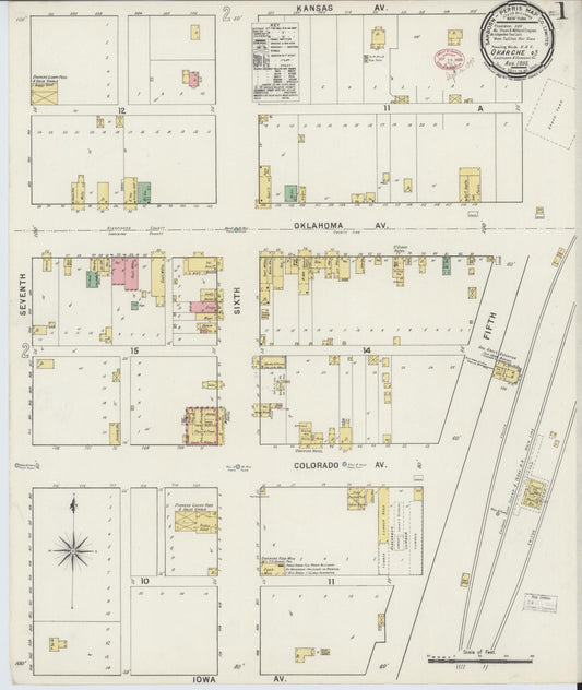 Sanborn Fire Insurance Map from Okarche, Kingfisher and Canadian Counties, Oklahoma (1895), Sheet #0001 - Historic Sanborn Fire Insurance Map Print, vintage old map wall art, antique decor, genealogy gift, Oklahoma Oklahoma map