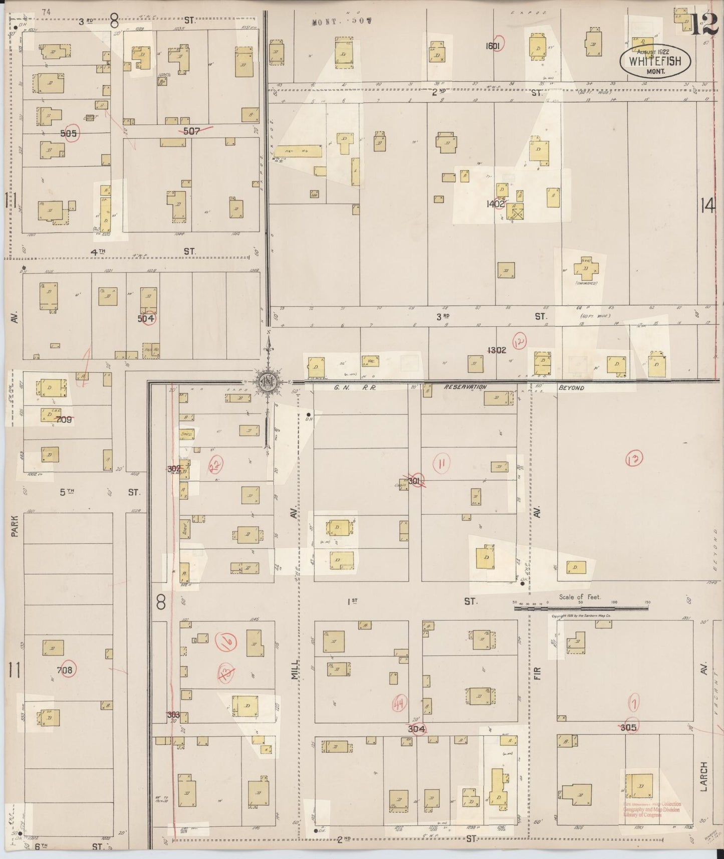 Sanborn Fire Insurance Map from Whitefish, Flathead County, Montana (1932), Sheet #0012 - Complete Map Set gallery image, historic Sanborn map, vintage wall art, Montana Montana