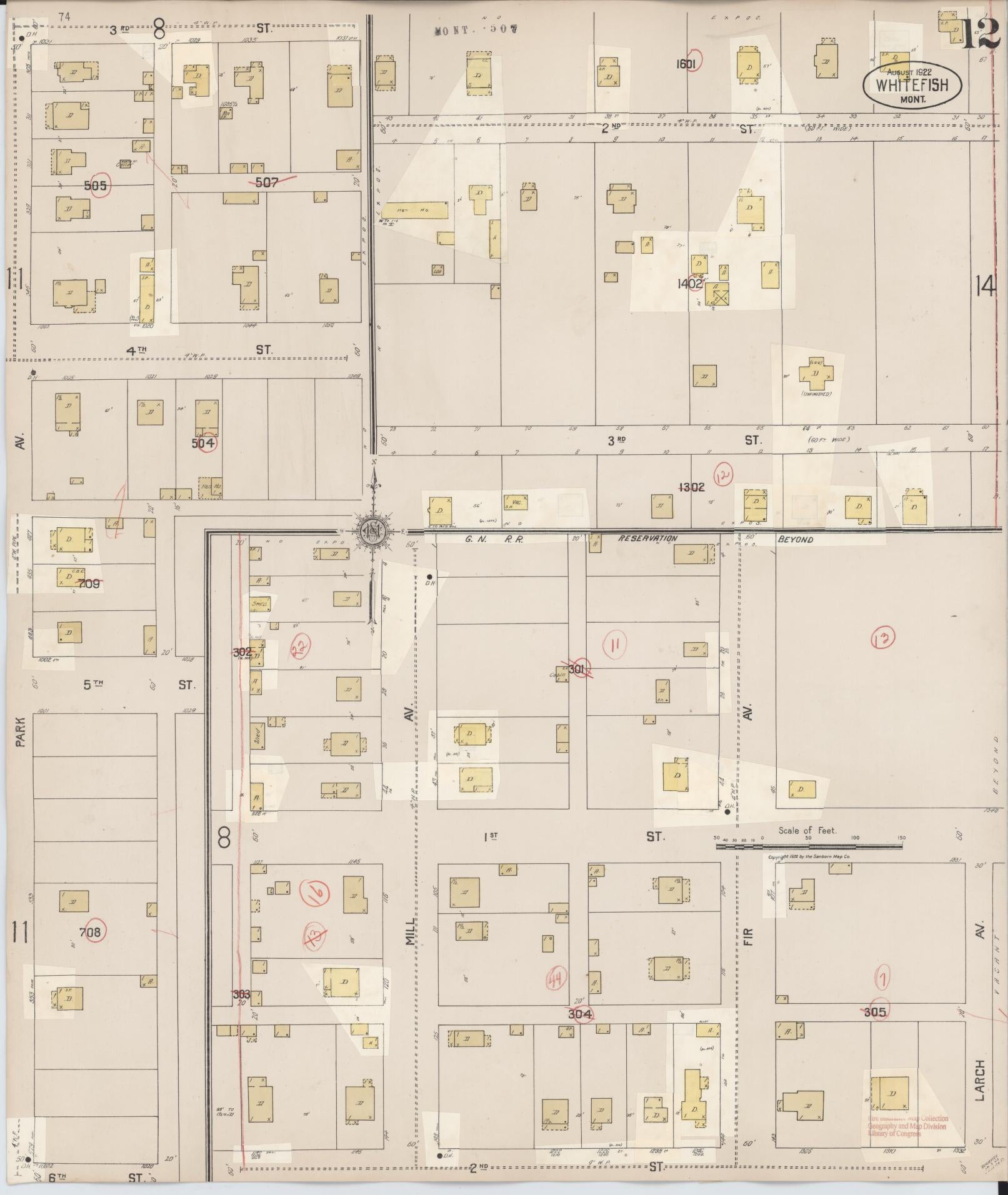 Sanborn Fire Insurance Map from Whitefish, Flathead County, Montana (1932), Sheet #0012 - Complete Map Set gallery image, historic Sanborn map, vintage wall art, Montana Montana