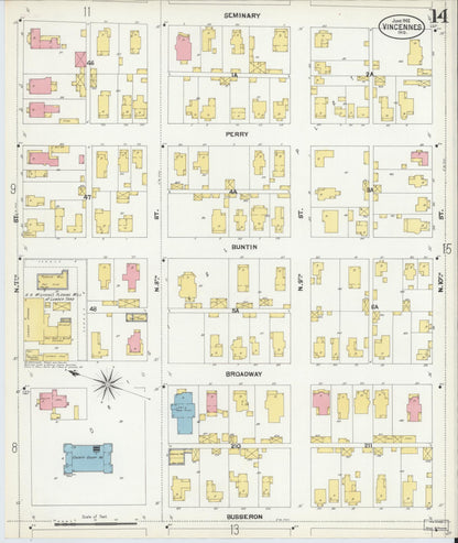 Sanborn Fire Insurance Map from Vincennes, Knox County, Indiana (1902), Sheet #0014 - Historic Sanborn Fire Insurance Map Print, vintage old map wall art, antique decor, genealogy gift, Indiana Indiana map