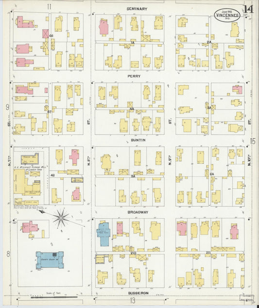 Sanborn Fire Insurance Map from Vincennes, Knox County, Indiana (1902), Sheet #0014 - Historic Sanborn Fire Insurance Map Print, vintage old map wall art, antique decor, genealogy gift, Indiana Indiana map