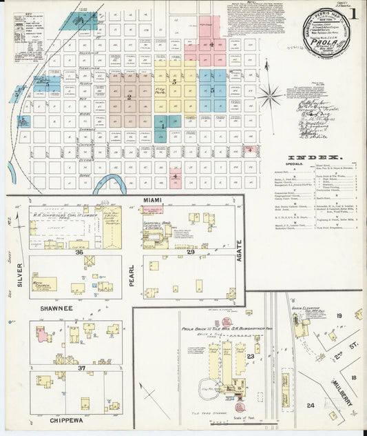 Sanborn Fire Insurance Map from Paola, Miami County, Kansas (1891), Sheet #0001 - Historic Sanborn Fire Insurance Map Print, vintage old map wall art, antique decor, genealogy gift, Kansas Kansas map