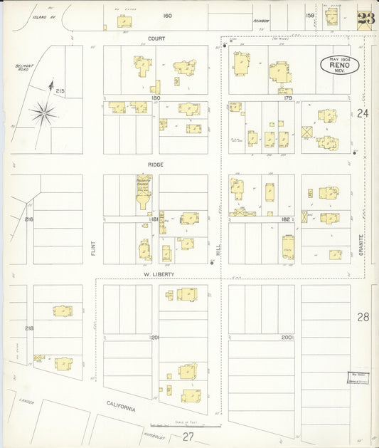 Sanborn Fire Insurance Map from Reno, Washoe County, Nevada (1904), Sheet #0023 - Historic Sanborn Fire Insurance Map Print, vintage old map wall art, antique decor, genealogy gift, Nevada Nevada map