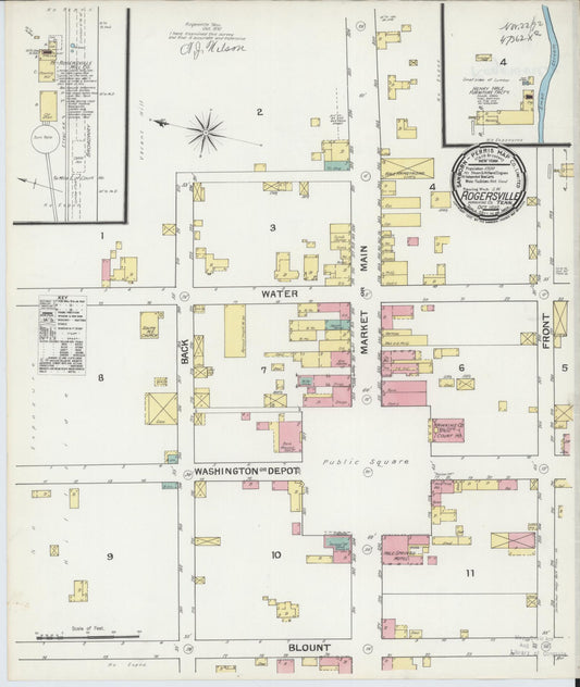 Sanborn Fire Insurance Map from Rogersville, Hawkins County, Tennessee (1892), Sheet #0001 - Historic Sanborn Fire Insurance Map Print, vintage old map wall art, antique decor, genealogy gift, Tennessee Tennessee map
