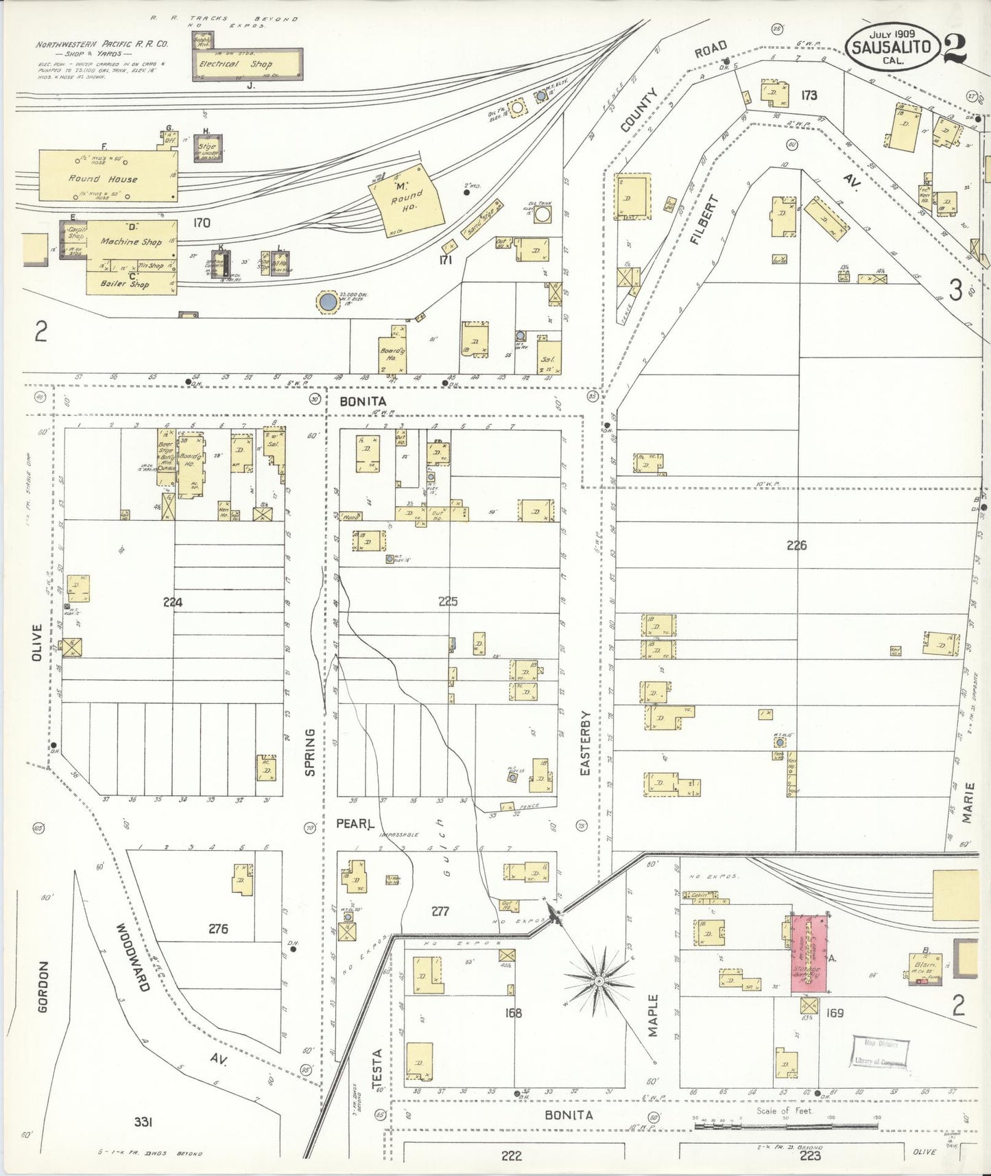Sanborn Fire Insurance Map from Sausalito, Marin County, California (1909), Sheet #0002 - Complete Map Set gallery image, historic Sanborn map, vintage wall art, California California