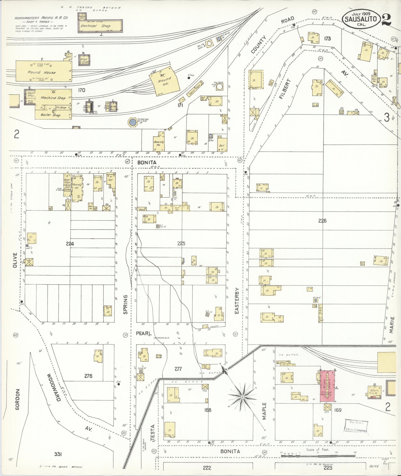 Sanborn Fire Insurance Map from Sausalito, Marin County, California (1909), Sheet #0002 - Complete Map Set gallery image, historic Sanborn map, vintage wall art, California California