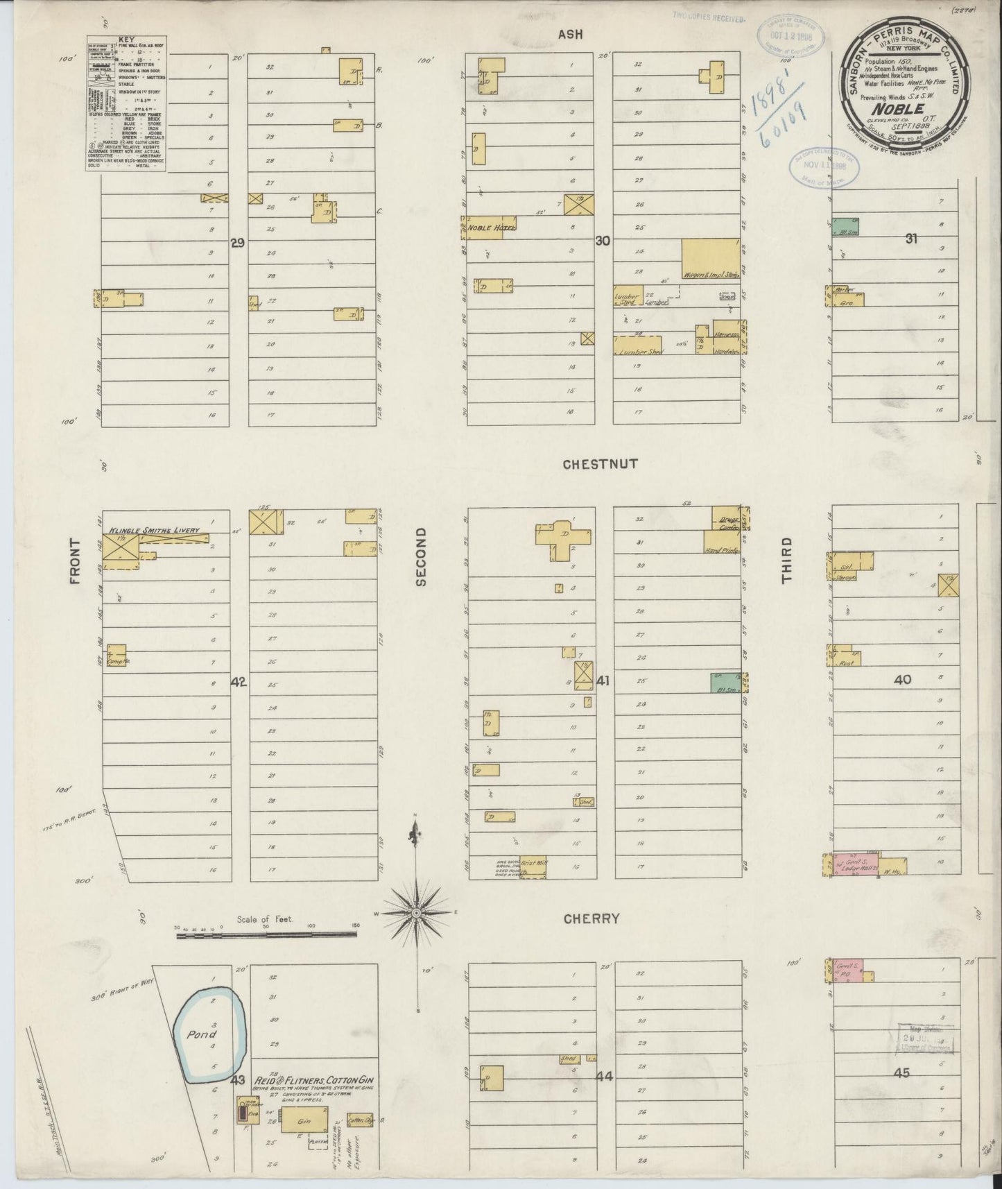 Sanborn Fire Insurance Map from Noble, Cleveland County, Oklahoma (1898), Sheet #0001 - Historic Sanborn Fire Insurance Map Print, vintage old map wall art, antique decor, genealogy gift, Oklahoma Oklahoma map
