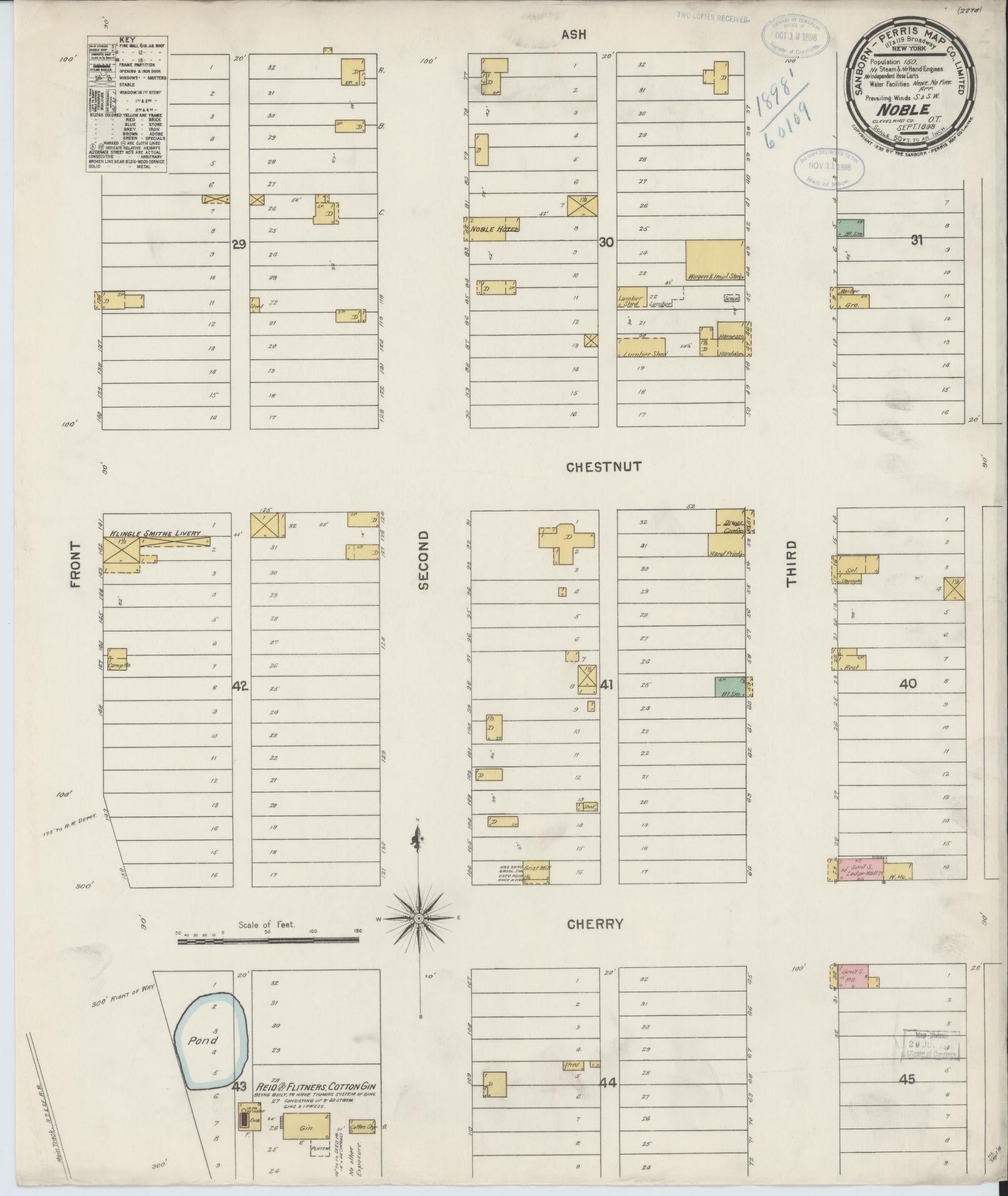 Sanborn Fire Insurance Map from Noble, Cleveland County, Oklahoma (1898), Sheet #0001 - Historic Sanborn Fire Insurance Map Print, vintage old map wall art, antique decor, genealogy gift, Oklahoma Oklahoma map