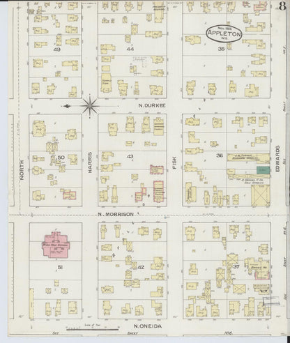 Sanborn Fire Insurance Map from Appleton, Outagamie County, Wisconsin (1886), Sheet #0008 - Complete Map Set gallery image, historic Sanborn map, vintage wall art, Wisconsin Wisconsin