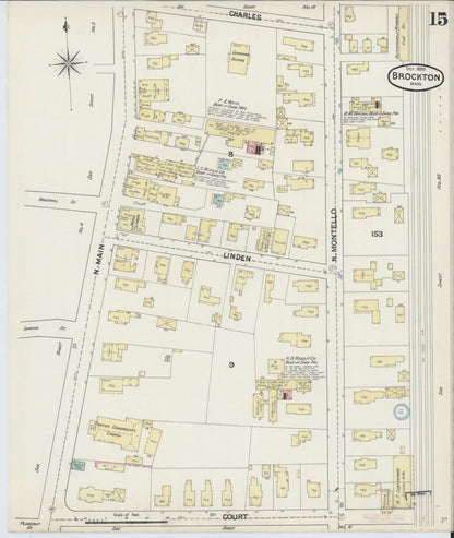 Sanborn Fire Insurance Map from Brockton, Plymouth County, Massachusetts (1889), Sheet #0015 - Complete Map Set gallery image, historic Sanborn map, vintage wall art, Massachusetts Massachusetts