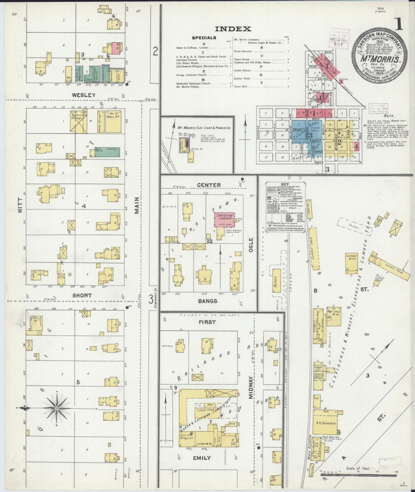 Sanborn Fire Insurance Map from Mount Morris, Ogle County, Illinois (1905), Sheet #0001 - Historic Sanborn Fire Insurance Map Print, vintage old map wall art, antique decor, genealogy gift, Illinois Illinois map