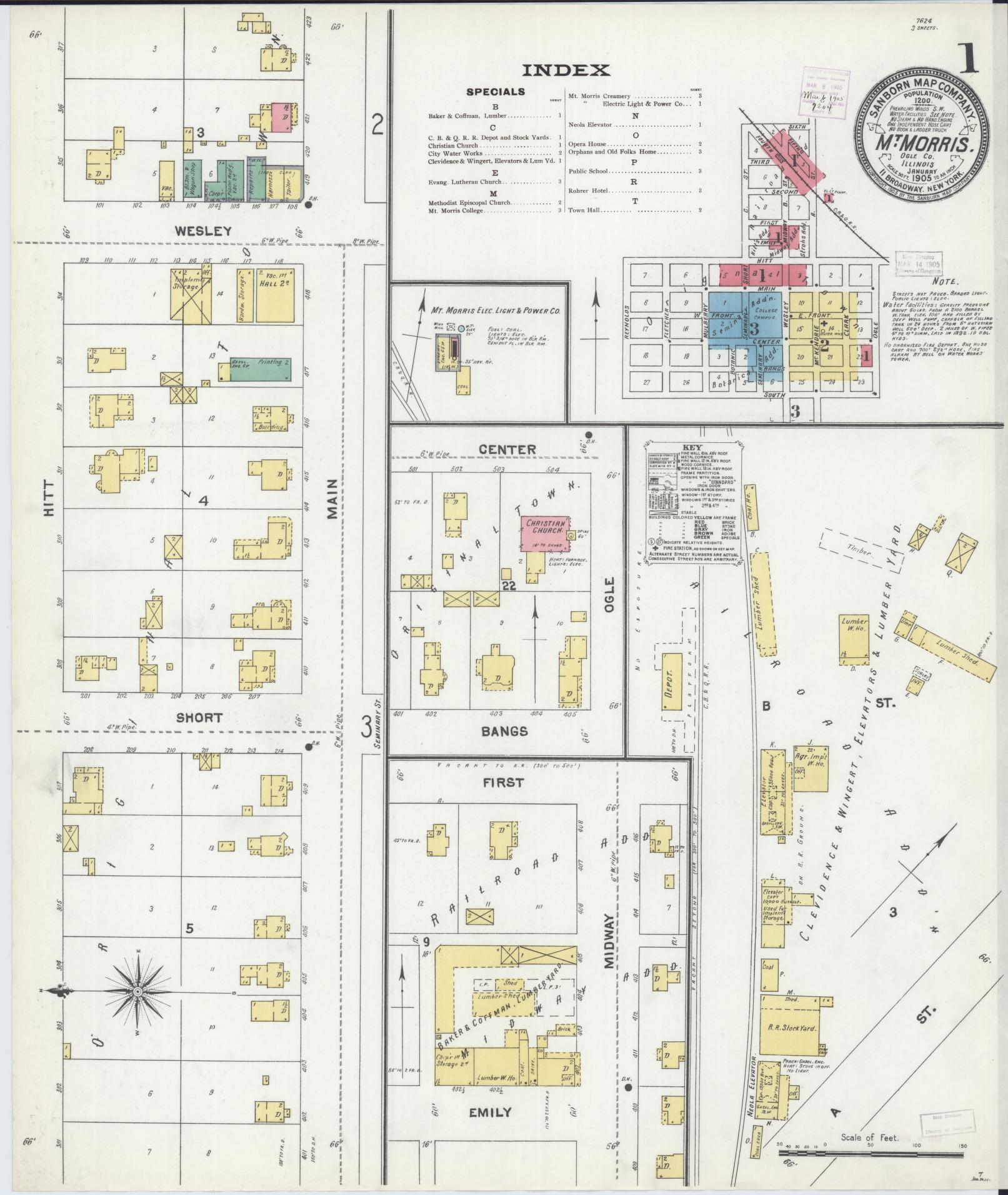 Sanborn Fire Insurance Map from Mount Morris, Ogle County, Illinois (1905), Sheet #0001 - Historic Sanborn Fire Insurance Map Print, vintage old map wall art, antique decor, genealogy gift, Illinois Illinois map