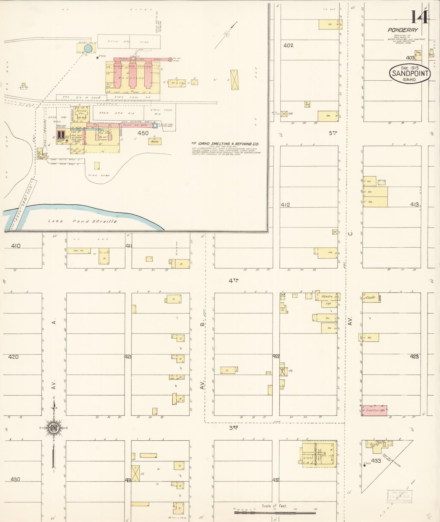 Sanborn Fire Insurance Map from Sandpoint, Bonner County, Idaho (1915), Sheet #0014 - Complete Map Set gallery image, historic Sanborn map, vintage wall art, Idaho Idaho
