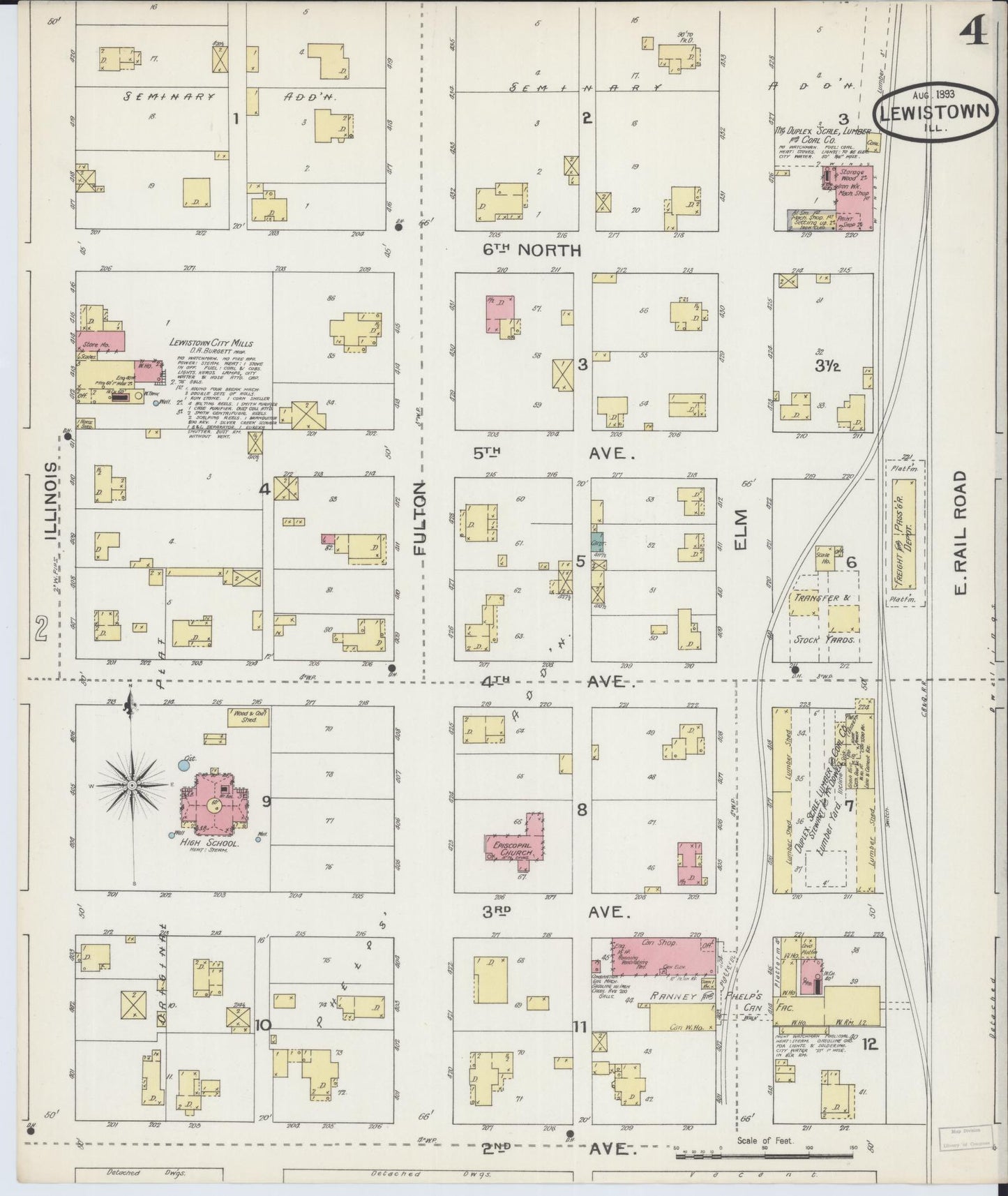 Sanborn Fire Insurance Map from Lewistown, Fulton County, Illinois (1893), Sheet #0004 - Complete Map Set gallery image, historic Sanborn map, vintage wall art, Illinois Illinois