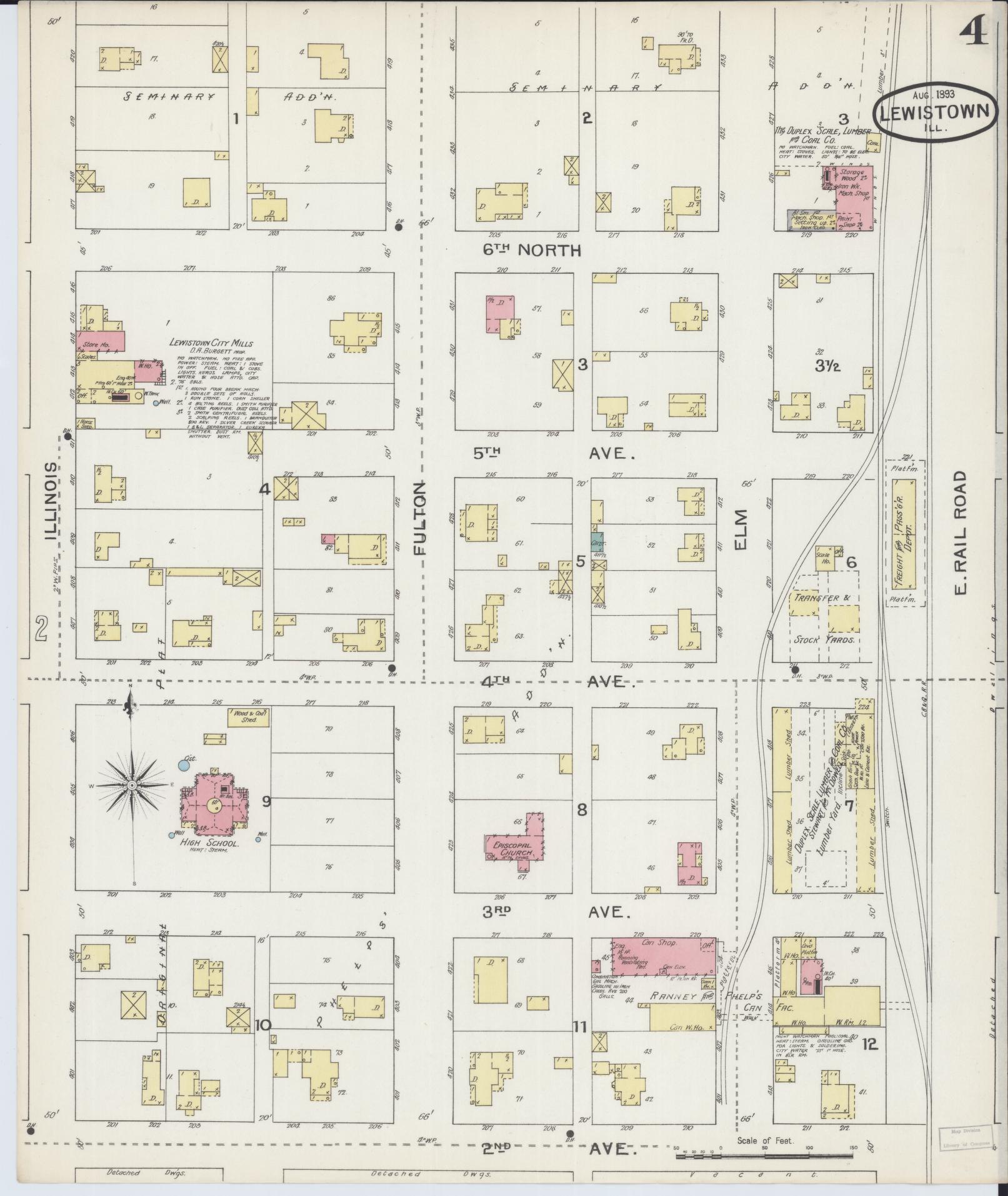 Sanborn Fire Insurance Map from Lewistown, Fulton County, Illinois (1893), Sheet #0004 - Complete Map Set gallery image, historic Sanborn map, vintage wall art, Illinois Illinois