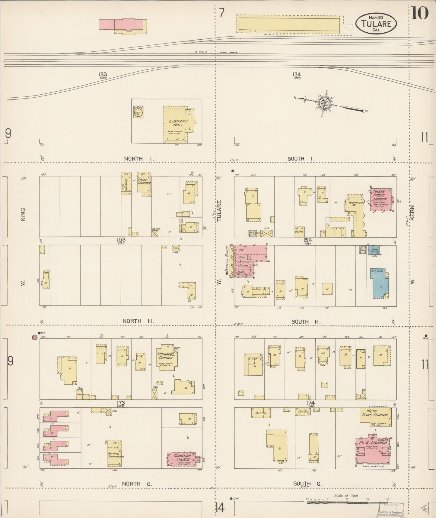 Sanborn Fire Insurance Map from Tulare, Tulare County, California (1913), Sheet #0010 - Complete Map Set gallery image, historic Sanborn map, vintage wall art, California California