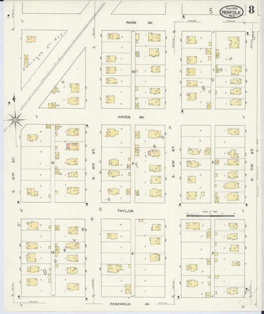 Sanborn Fire Insurance Map from Norfolk, Madison County, Nebraska (1909), Sheet #0008 - Historic Sanborn Fire Insurance Map Print, vintage old map wall art, antique decor, genealogy gift, Nebraska Nebraska map