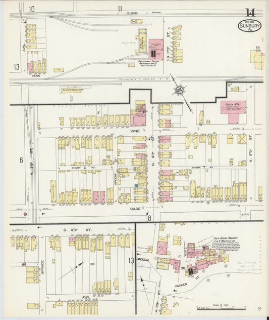 Sanborn Fire Insurance Map from Sunbury, Northumberland County, Pennsylvania (1912), Sheet #0014 - Historic Sanborn Fire Insurance Map Print, vintage old map wall art, antique decor, genealogy gift, Pennsylvania Pennsylvania map