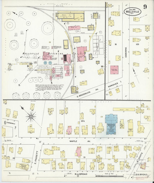 Sanborn Fire Insurance Map from Wellsville, Allegany County, New York (1909), Sheet #0009 - Historic Sanborn Fire Insurance Map Print, vintage old map wall art, antique decor, genealogy gift, New York New York map
