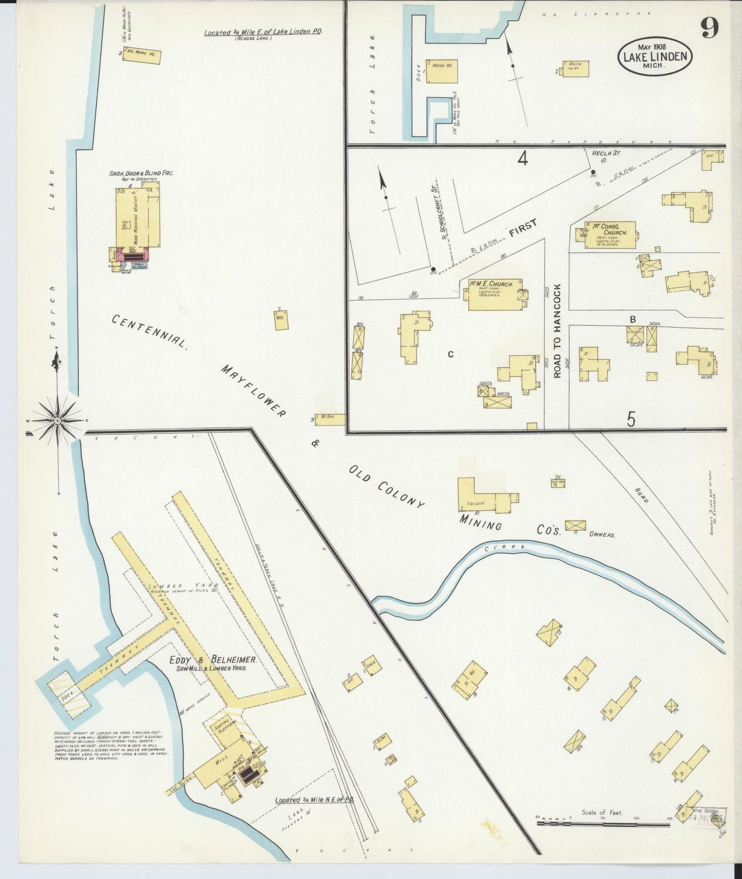 Sanborn Fire Insurance Map from Lake Linden, Houghton County, Michigan (1908), Sheet #0009 - Complete Map Set gallery image, historic Sanborn map, vintage wall art, Michigan Michigan