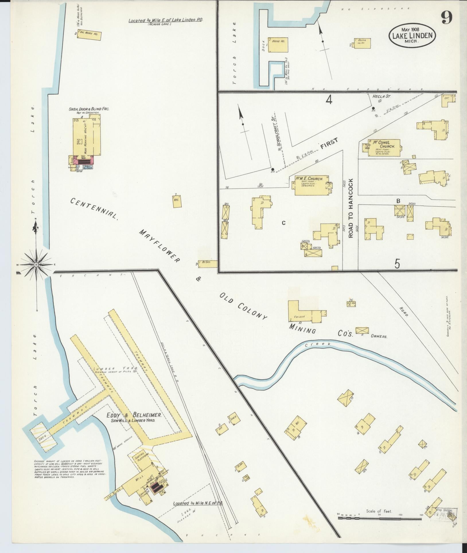 Sanborn Fire Insurance Map from Lake Linden, Houghton County, Michigan (1908), Sheet #0009 - Complete Map Set gallery image, historic Sanborn map, vintage wall art, Michigan Michigan