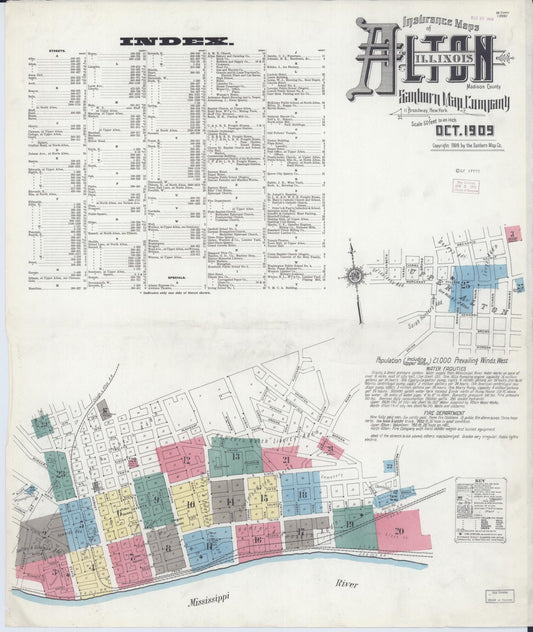 Sanborn Fire Insurance Map from Alton, Madison County, Illinois (1909), Sheet #0001 - Historic Sanborn Fire Insurance Map Print, vintage old map wall art, antique decor, genealogy gift, Illinois Illinois map