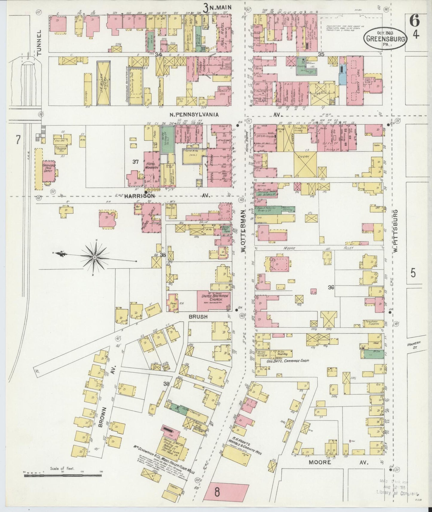 Sanborn Fire Insurance Map from Greensburg, Westmoreland County, Pennsylvania (1903), Sheet #0006 - Historic Sanborn Fire Insurance Map Print, vintage old map wall art, antique decor, genealogy gift, Pennsylvania Pennsylvania map