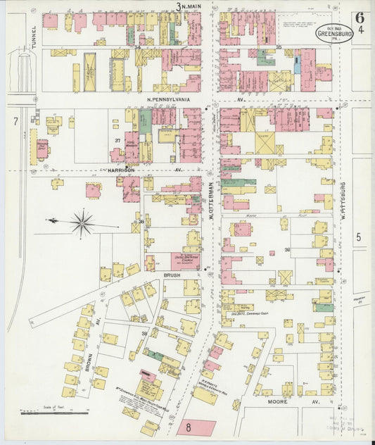 Sanborn Fire Insurance Map from Greensburg, Westmoreland County, Pennsylvania (1903), Sheet #0006 - Historic Sanborn Fire Insurance Map Print, vintage old map wall art, antique decor, genealogy gift, Pennsylvania Pennsylvania map