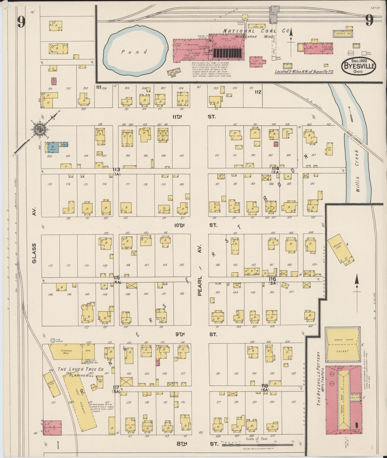 Sanborn Fire Insurance Map from Byesville, Guernsey County, Ohio (1922), Sheet #0009 - Complete Map Set gallery image, historic Sanborn map, vintage wall art, Ohio Ohio