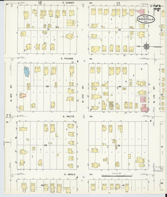 Sanborn Fire Insurance Map from Sioux Falls, Minnehaha County, South Dakota (1911), Sheet #0022 - Historic Sanborn Fire Insurance Map Print, vintage old map wall art, antique decor, genealogy gift, South Dakota South Dakota map