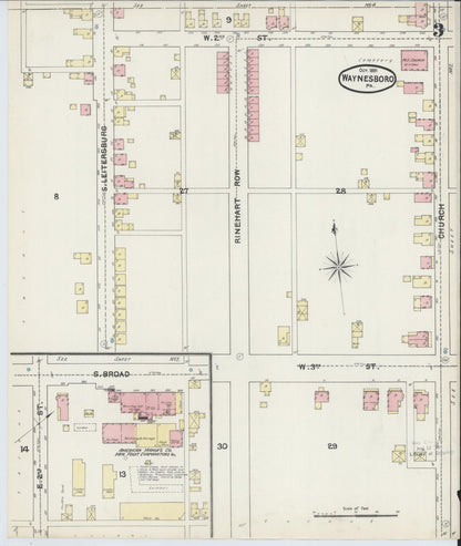 Sanborn Fire Insurance Map from Waynesboro, Franklin County, Pennsylvania (1891), Sheet #0003 - Complete Map Set gallery image, historic Sanborn map, vintage wall art, Pennsylvania Pennsylvania