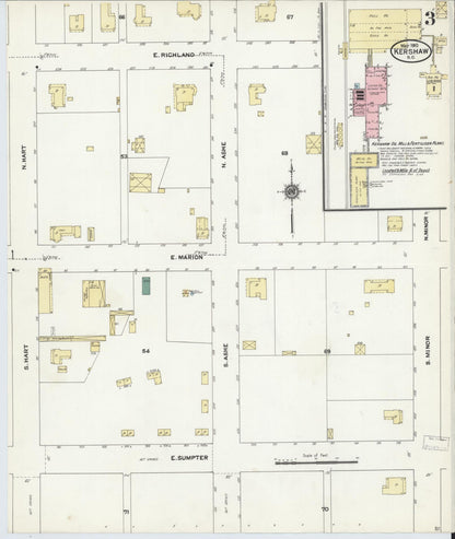 Sanborn Fire Insurance Map from Kershaw, Kershaw And Lancaster Counties, South Carolina (1910), Sheet #0003 - Complete Map Set gallery image, historic Sanborn map, vintage wall art, South Carolina South Carolina