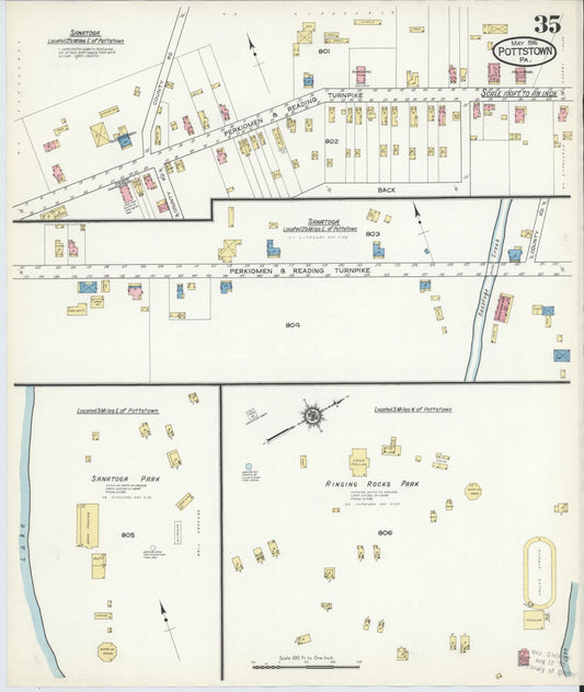 Sanborn Fire Insurance Map from Pottstown, Montgomery County, Pennsylvania (1916), Sheet #0035 - Historic Sanborn Fire Insurance Map Print, vintage old map wall art, antique decor, genealogy gift, Pennsylvania Pennsylvania map