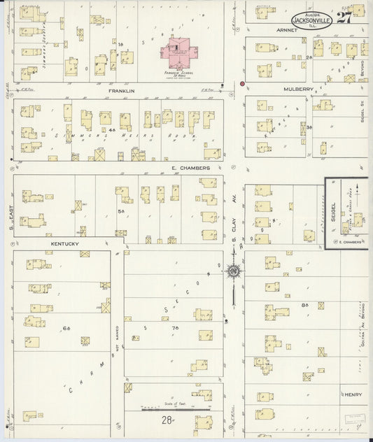 Sanborn Fire Insurance Map from Jacksonville, Morgan County, Illinois (1914), Sheet #0027 - Historic Sanborn Fire Insurance Map Print, vintage old map wall art, antique decor, genealogy gift, Illinois Illinois map