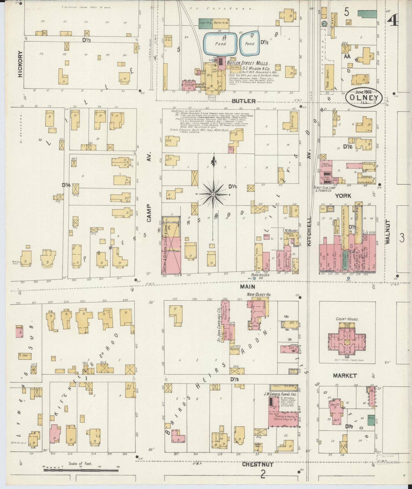 Sanborn Fire Insurance Map from Olney, Richland County, Illinois (1902), Sheet #0004 - Complete Map Set gallery image, historic Sanborn map, vintage wall art, Illinois Illinois