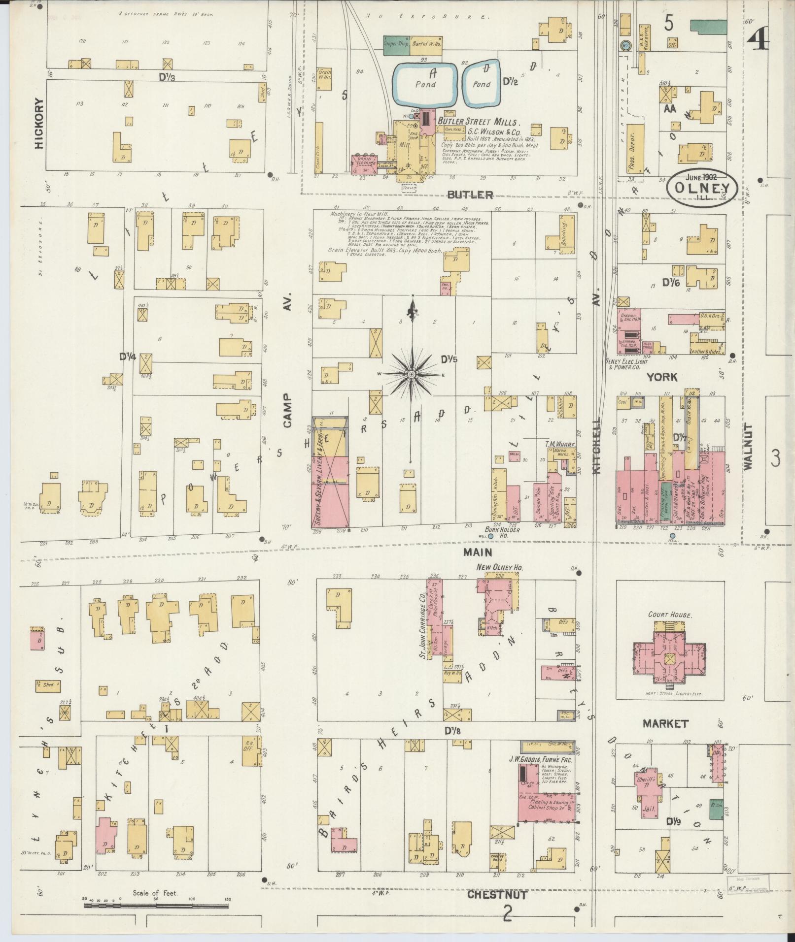 Sanborn Fire Insurance Map from Olney, Richland County, Illinois (1902), Sheet #0004 - Complete Map Set gallery image, historic Sanborn map, vintage wall art, Illinois Illinois