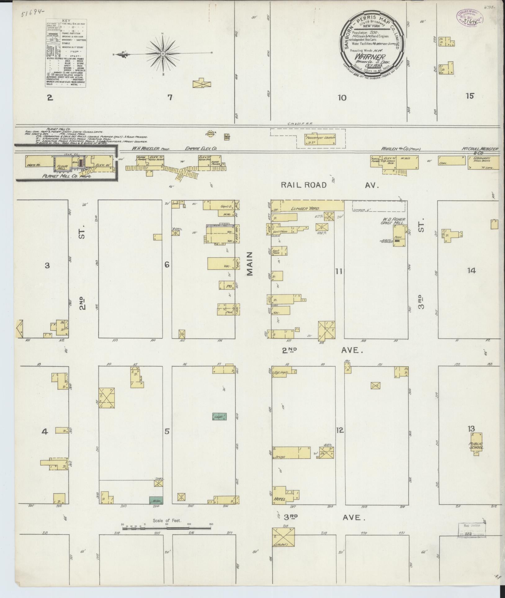 Sanborn Fire Insurance Map from Warner, Brown County, South Dakota (1893), Sheet #0001 - Historic Sanborn Fire Insurance Map Print, vintage old map wall art, antique decor, genealogy gift, South Dakota South Dakota map