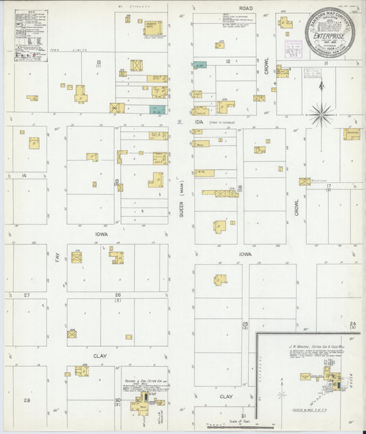 Sanborn Fire Insurance Map from Enterprise, Haskell County, Oklahoma (1904), Sheet #0001 - Historic Sanborn Fire Insurance Map Print, vintage old map wall art, antique decor, genealogy gift, Oklahoma Oklahoma map