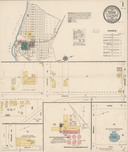 Sanborn Fire Insurance Map from Elsinore, Riverside County, California (1914), Sheet #0001 - Historic Sanborn Fire Insurance Map Print, vintage old map wall art, antique decor, genealogy gift, California California map